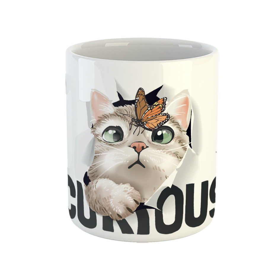 ماگ طرح گربه و پروانه مدل CURIOUS 
