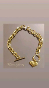 دستبند استیل زنجیر بیضی با آویز قلب توپر