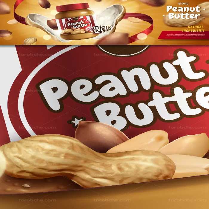 وکتور لایه باز لیبل بسته بندی کره بادام زمینی | گرافیک با طعم تربچه