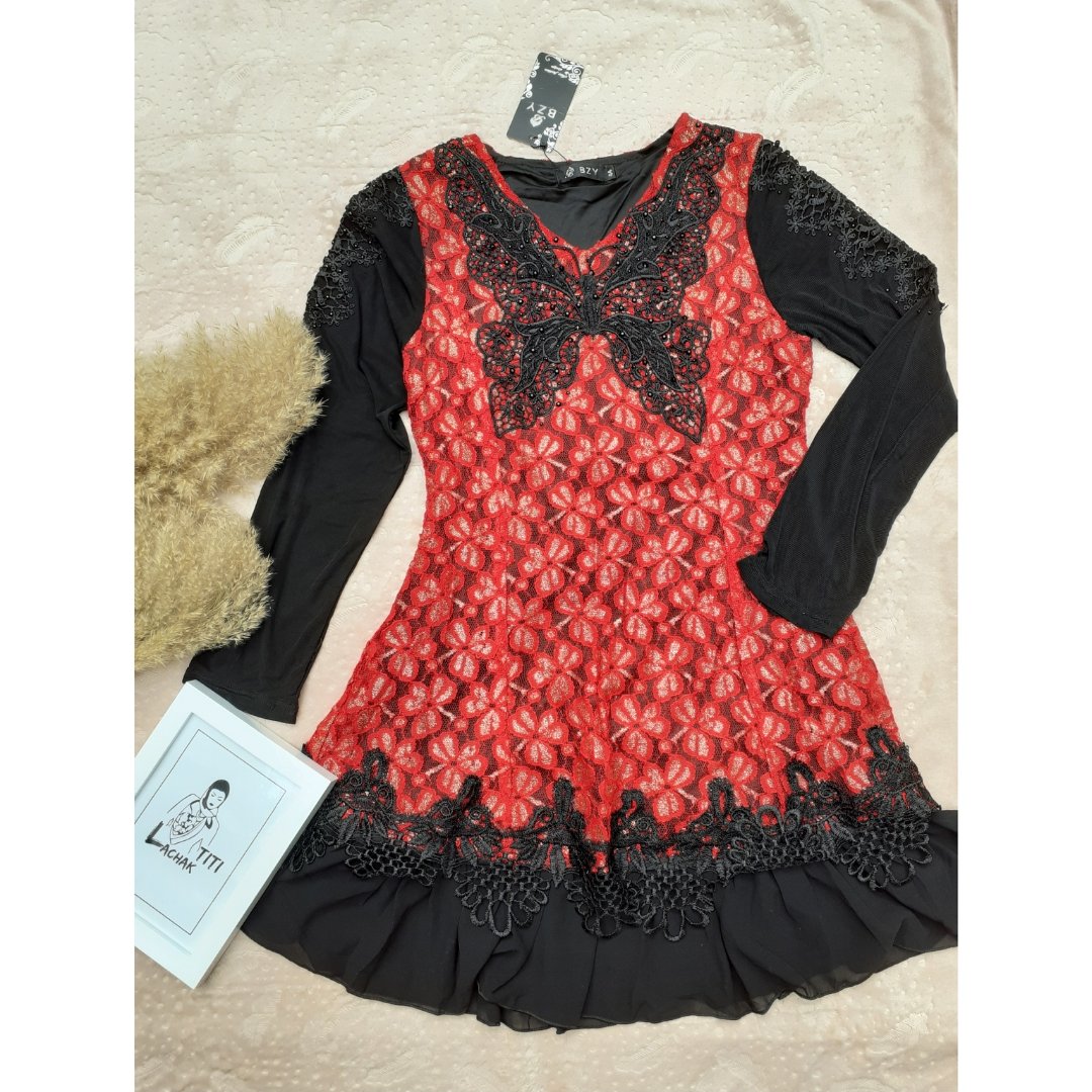 بلوز زنانه بلند تک رنگ قرمز سایز 42 ، 44،شومیز سارافون