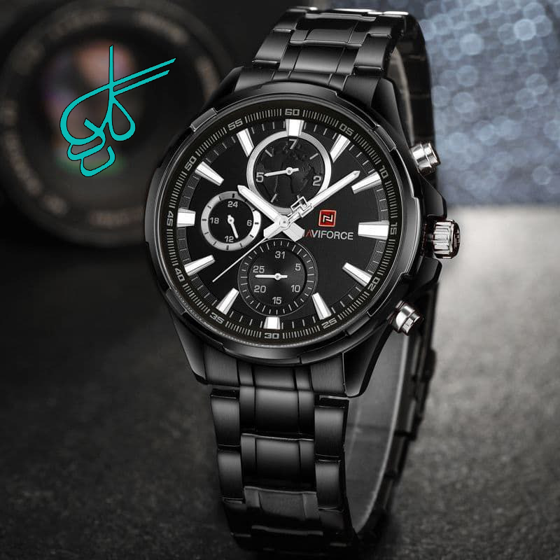 خرید ساعت مردانه فلزی نیوی فورس Naviforce سه موتوره فعال موتور ژاپن ضدآب شیشه سافایر ضدخش دارای قفل ضامن دار همراه با جعبه اصلی کد 1920485 - ردگل