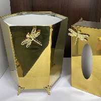 سطل و جا دستمال استیل طلایی