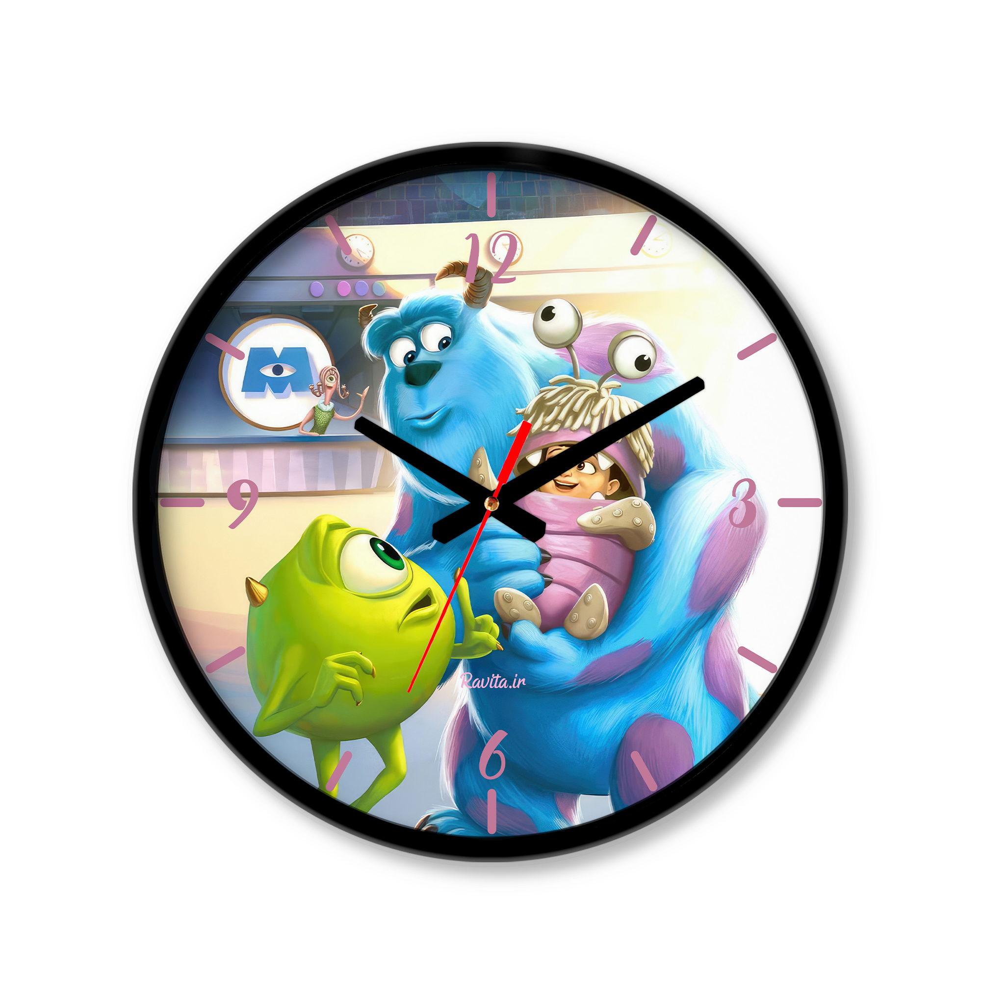 ساعت دیواری کوچک راویتا طرح کارخانه هیولاها – بو – سالیوان کد 3550