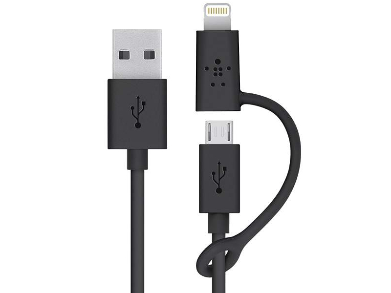 کابل دو کاره بلکین مدل Micro-USB Cable with Lightning connector Adapter F8J080bt18M به طول 1.8 متر