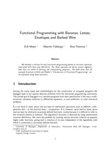 خرید و دانلود نسخه کامل کتاب Functional Programming with Bananas, Lenses, Envelopes and Barbed Wire