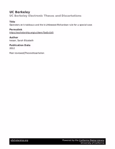 خرید و دانلود نسخه کامل کتاب Operators on k-tableaux and the k-Littlewood-Richardson rule for a special case