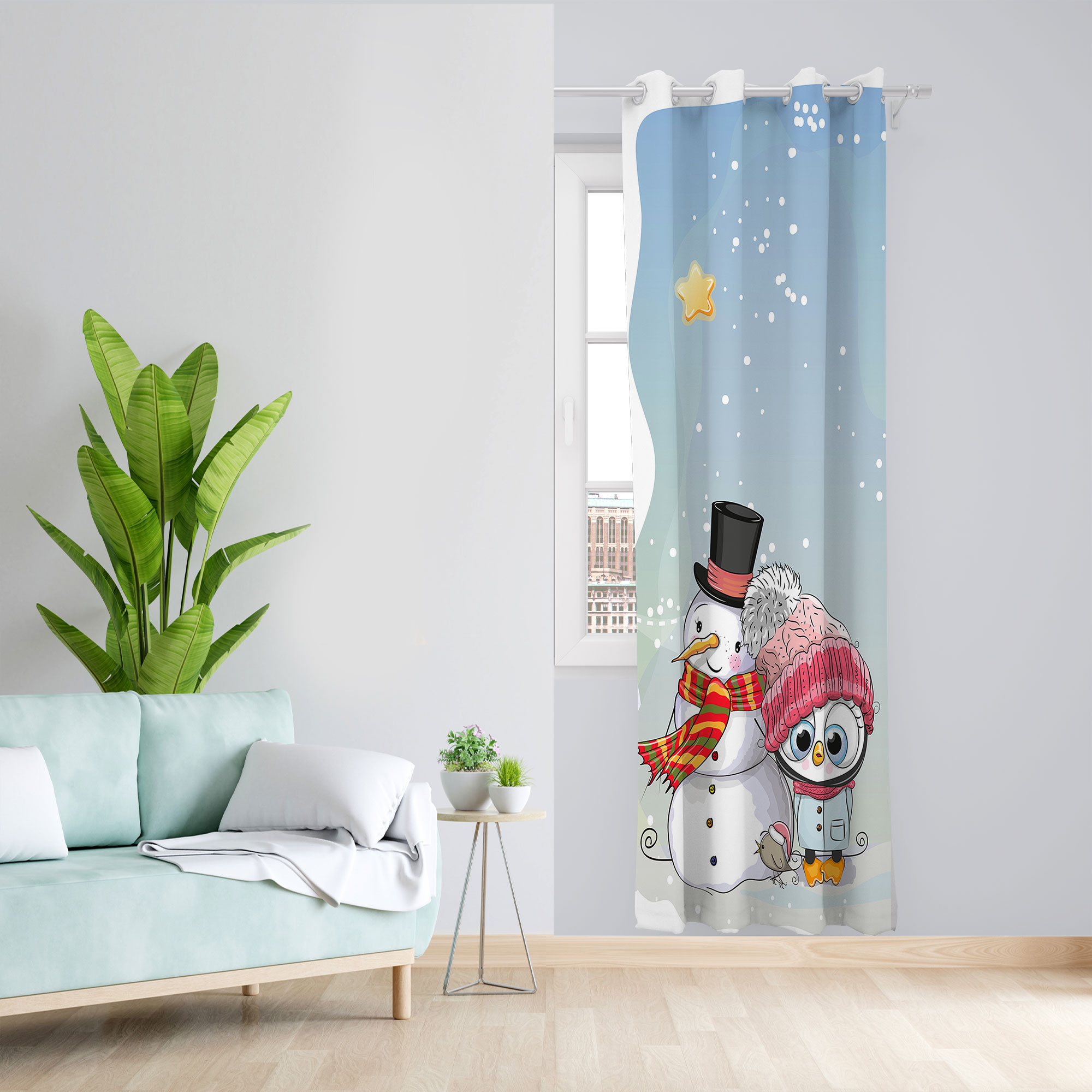 پرده مدل آدم برفی مخمل پانچی کد 4645 سایز 140x280 سانتی متر