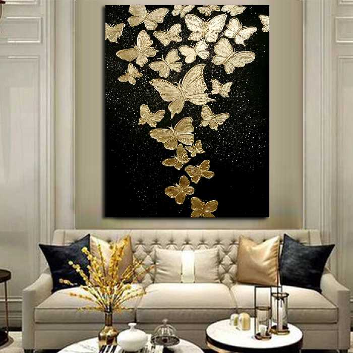 تابلو نقاشی ورق طلا مدل تلالو پروانه در شب نقش برجسته کد 410