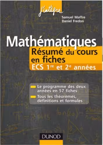 خرید و دانلود نسخه کامل کتاب Mathématiques - Résumé du cours en fiches : ECS 1re et 2e années