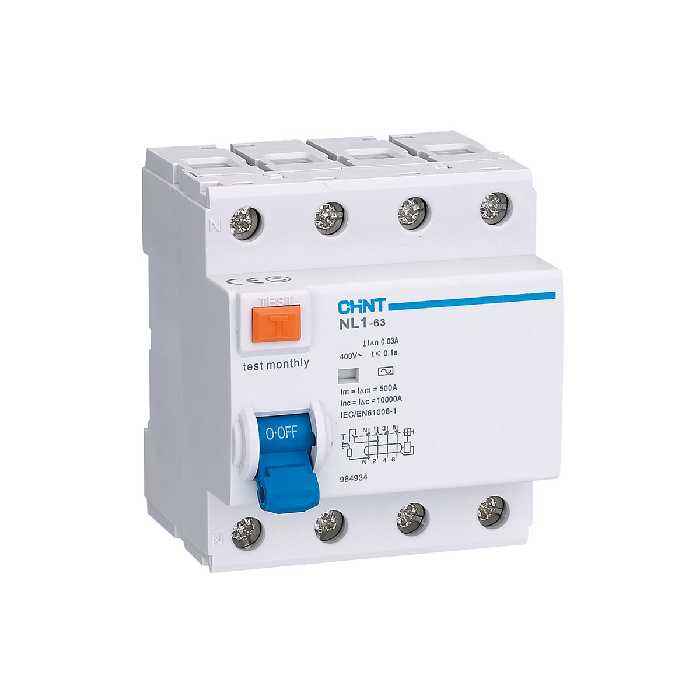 کلید محافظ جان چهار پل 40 آمپر چانت مدل NL1-4P-6K-30mA