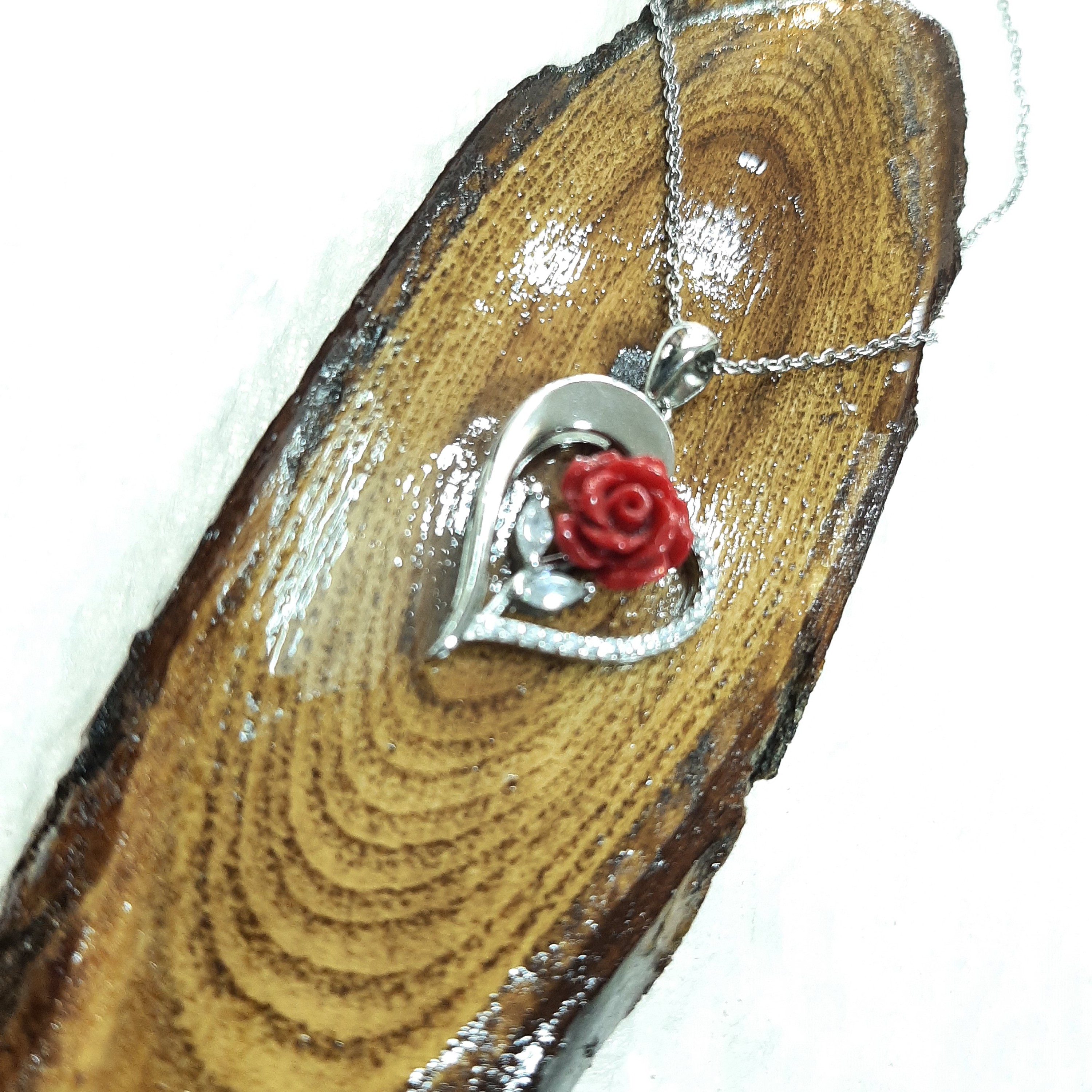 پلاک  نقره  قلب وگل