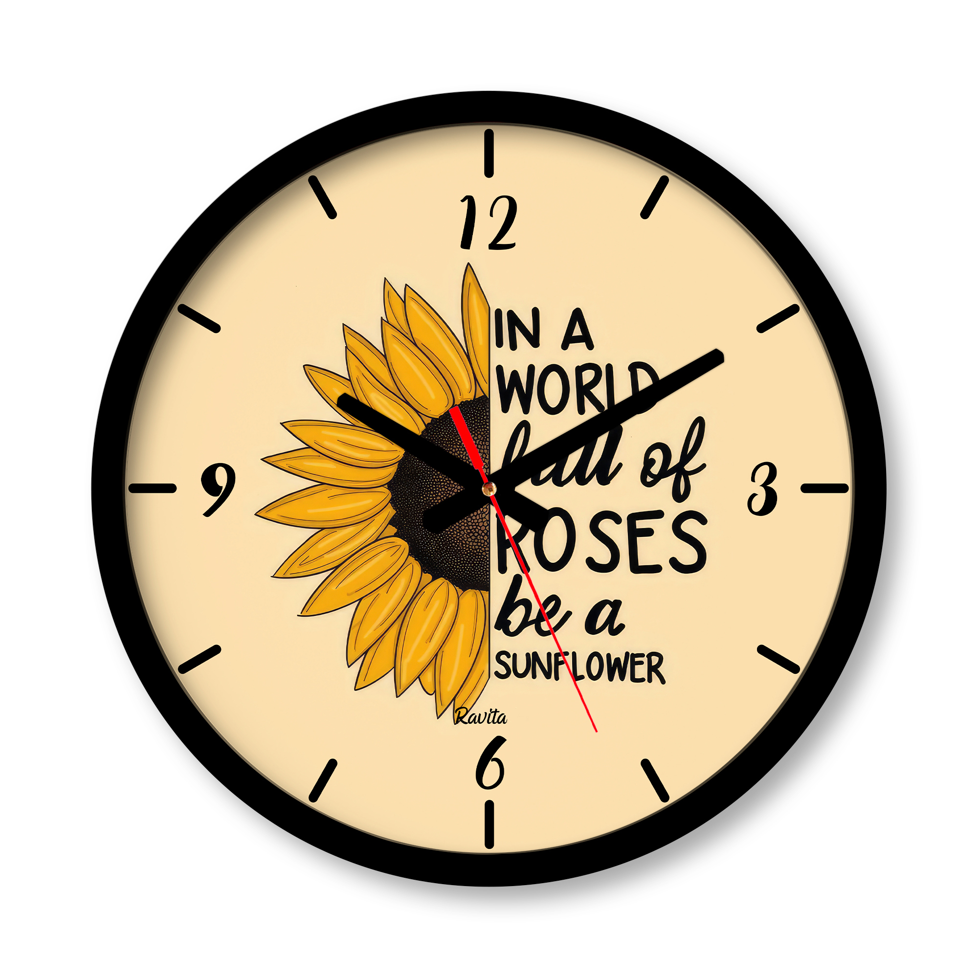 ساعت دیواری بزرگ راویتا طرح گل آفتاب گردان کد 3617