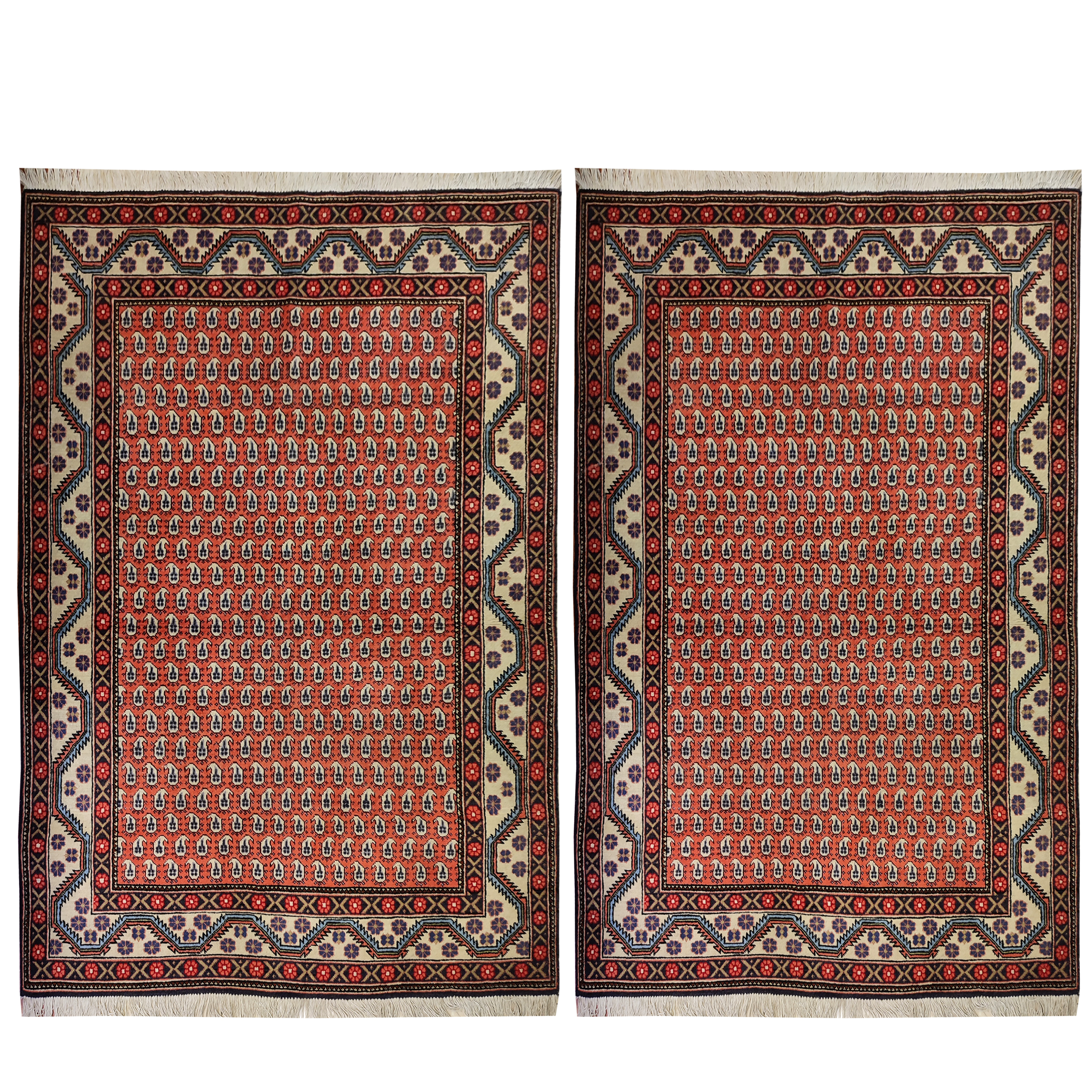 فرش قدیمی دستبافت سه متری طرح ترمه کد 178 یک جفت