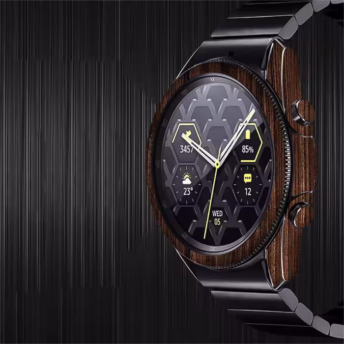 برچسب ماهوت طرح Dark Walnut Wood مناسب برای ساعت هوشمند سامسونگ Galaxy Watch3 45mm