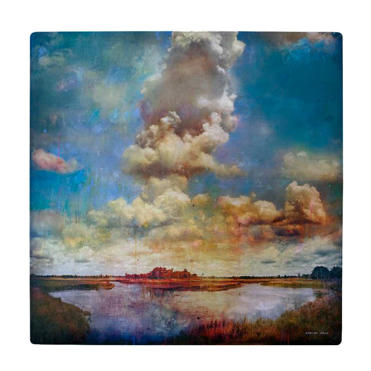 کاشی طرح نقاشی منظره آبگیر و ابرها کد wk1659