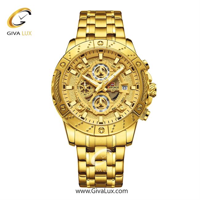 ساعت مچی اورجینال مردانه ناوی فورس|Naviforce|نوی فورس|نیوی فورس سه موتوره کرنوگراف طلایی | طلایی| طلایی| کد رفرنس NF9227