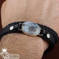 دستبند عقیق شجر خطی چرم گاوی درجه یک فیروزه نیشابوری