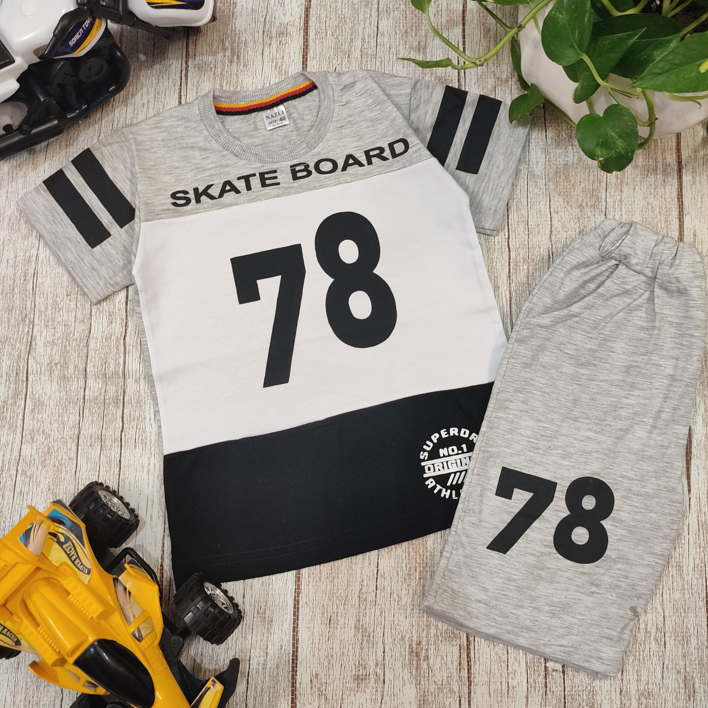 تیشرت شلوارک پسرانه مناسب دو تا هفت سال  جنس ملانژ