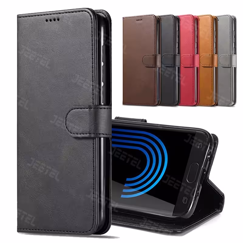 کیف چرمی Samsung Galaxy J510 / J5 2016 مدل لپ تاپی جاکارتی دار (محافظ لنزدار)