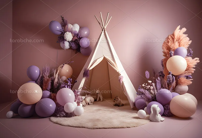 بک دراپ عکاسی با بادکنک بنفش | گرافیک با طعم تربچه