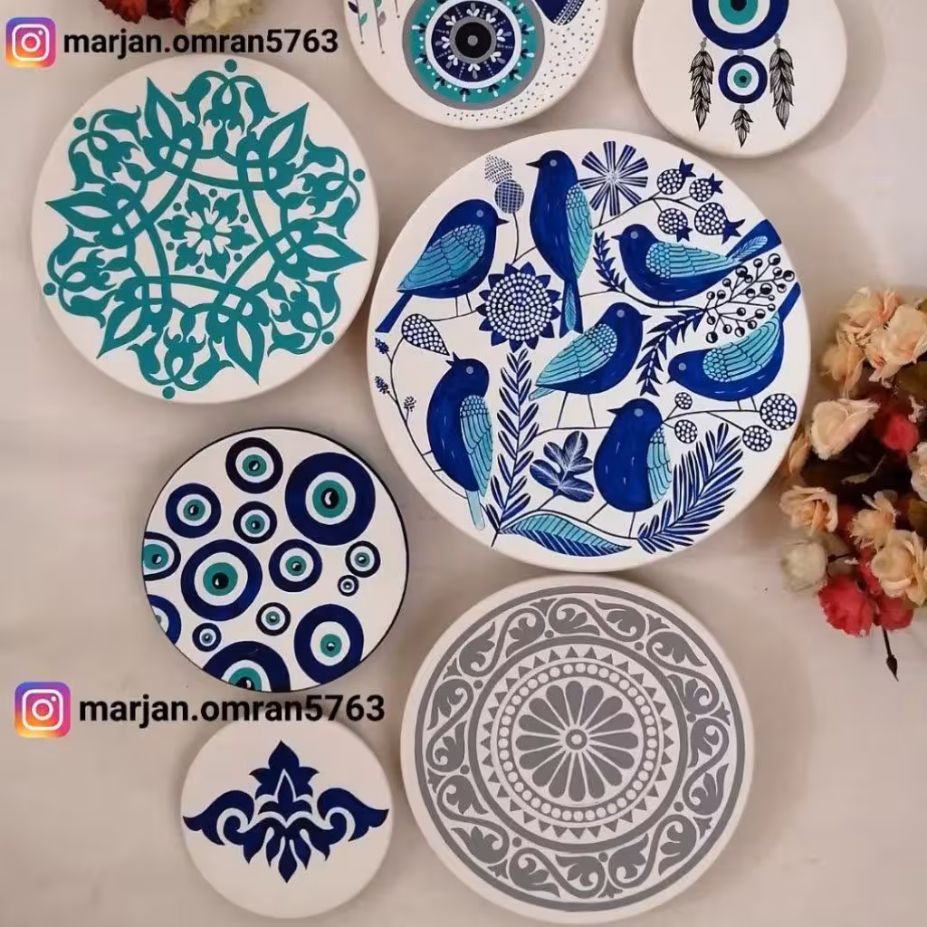ست دیوارکوب پرنده وچشم نظربایه رنگ پرفرووووش تعداد بشقاب کمتر بشه تا200تمن راه داره