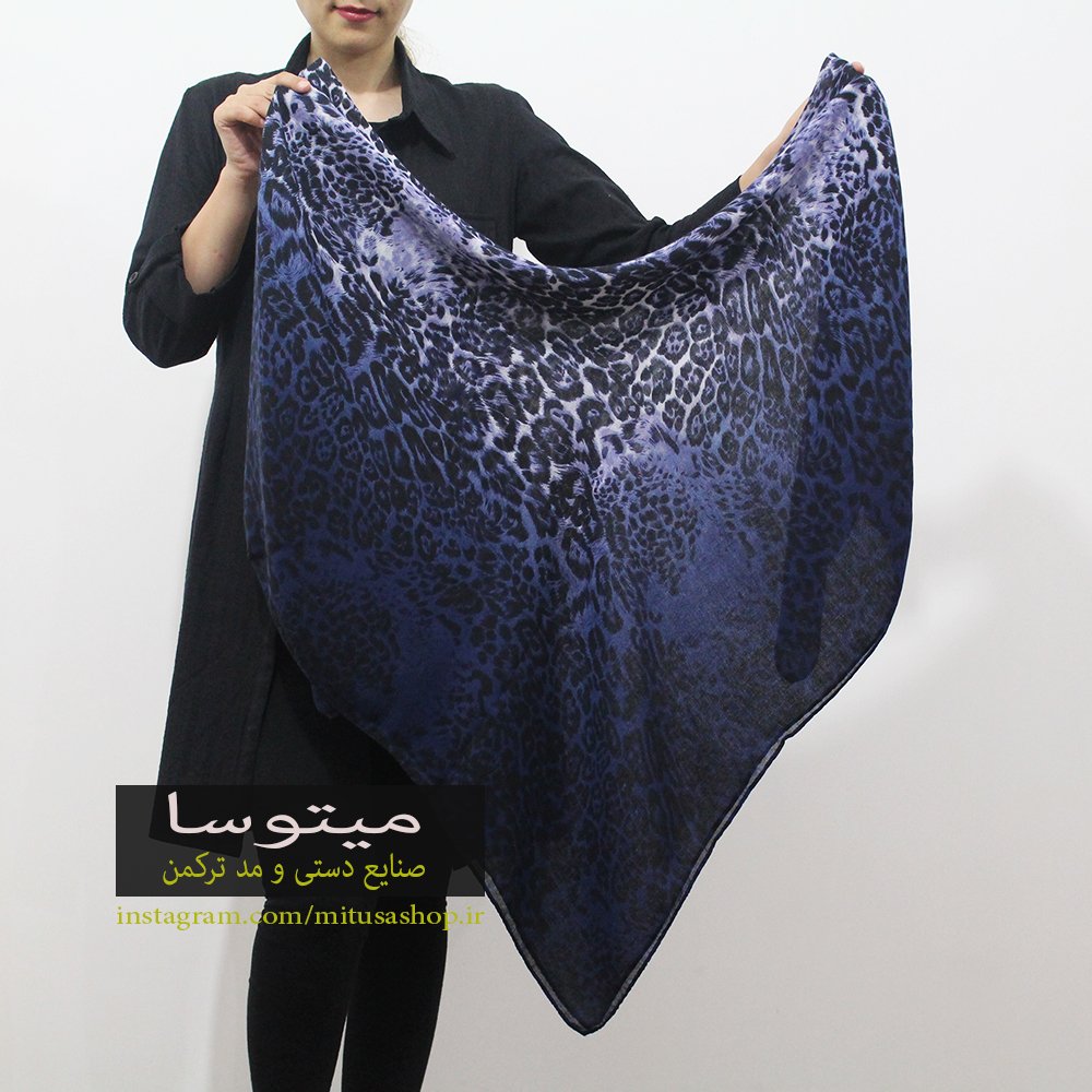 روسری ترکمن نخ ترک طرح پلنگی سورمه ای