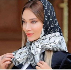 روسری مینی اسکارف نخی سفید مشکی