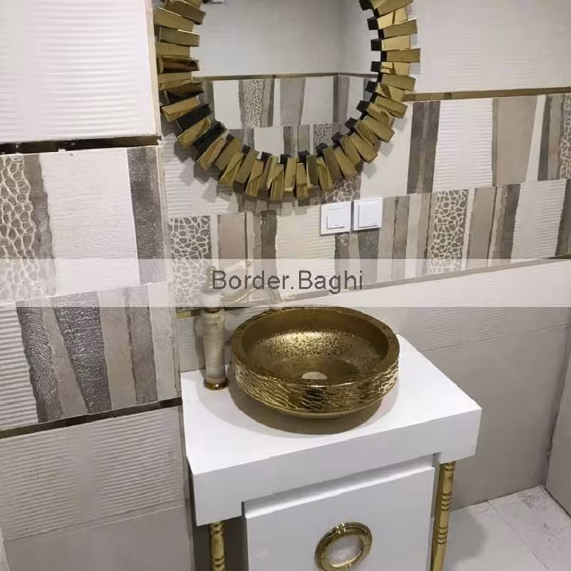 کار اجرا شده کابین روشویی مدل بردر سفید طلایی سایز 60 در 40