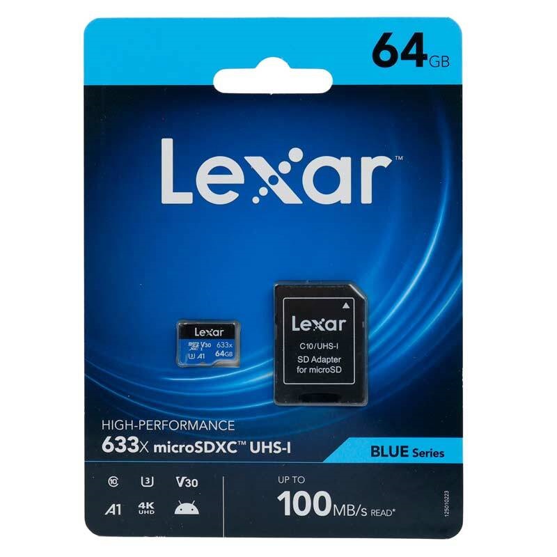 رم میکرو 64 گیگ لکسار Lexar Blue Series 633X A1 V30 U3 C10 100MB/s   خشاب