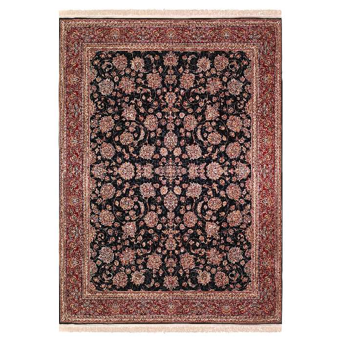 فرش ماشینی زمرد مشهد طرح افشان رنگ مدل گل درشت زمینه سورمه ای