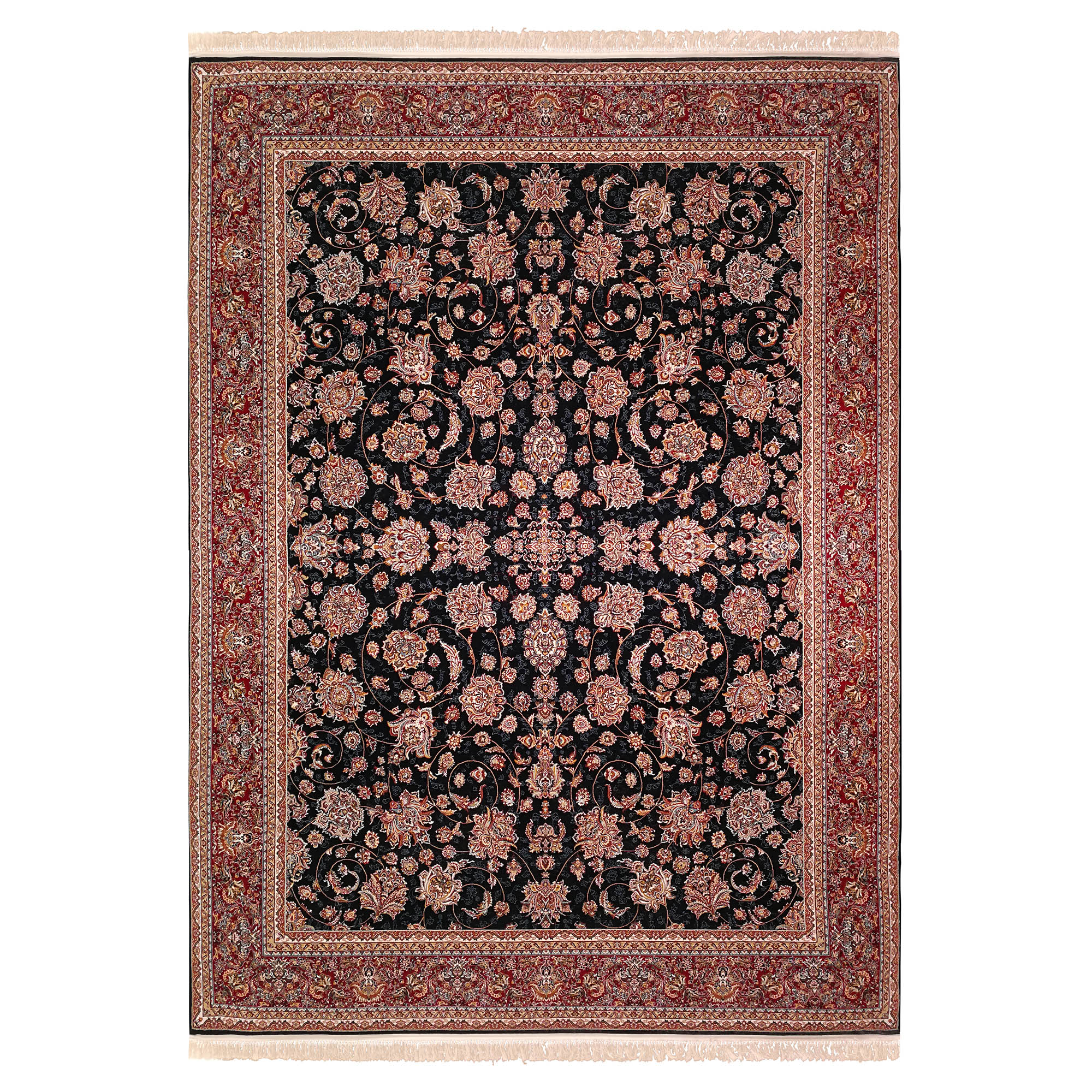 فرش ماشینی زمرد مشهد طرح افشان رنگ مدل گل درشت زمینه سورمه ای