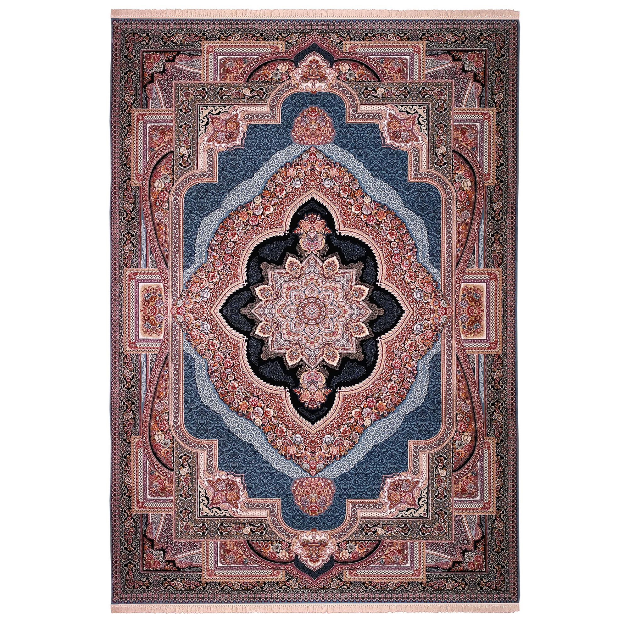 فرش ماشینی زمرد مشهد مدل 2BLO38 زمینه آبی