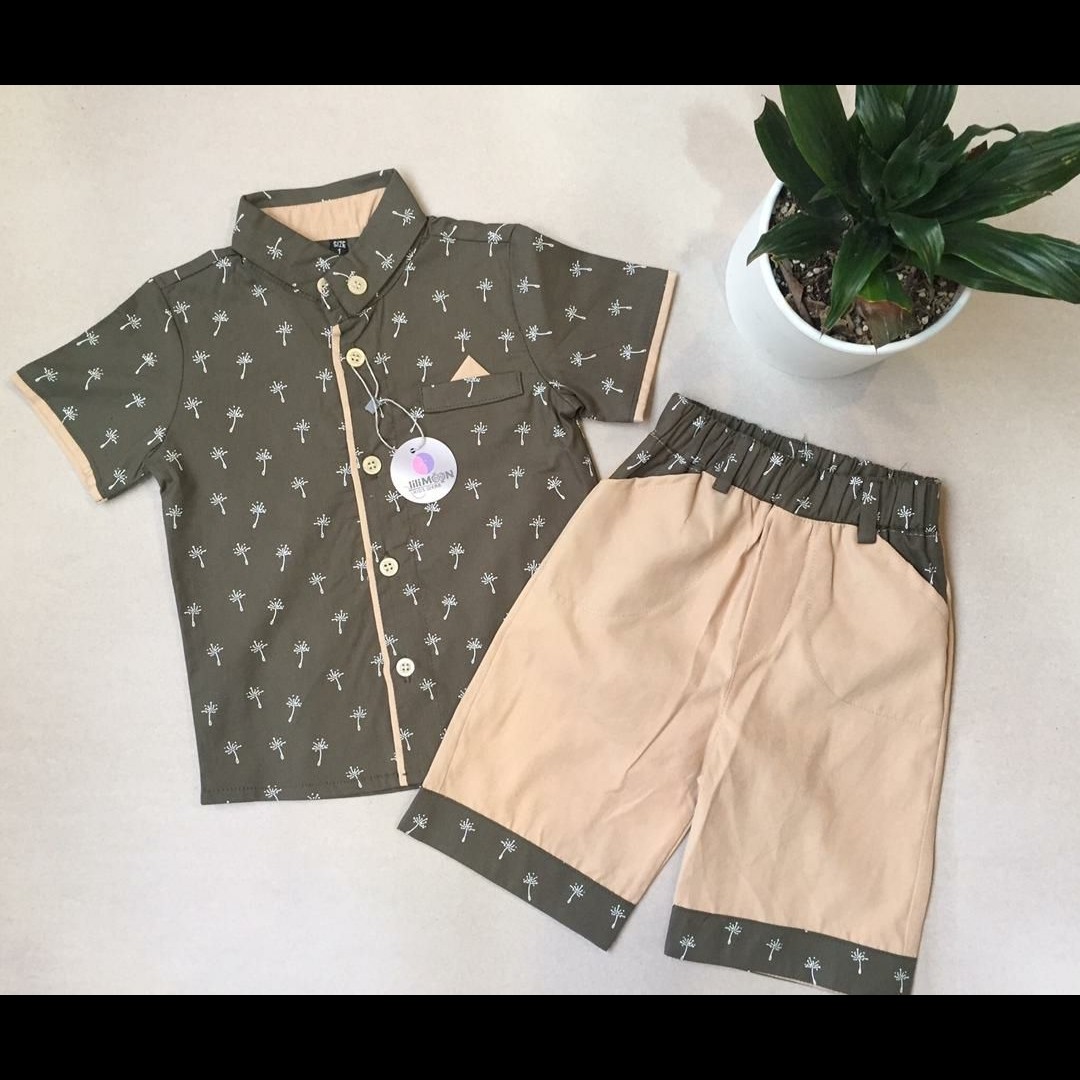 ست پیراهن و شلوارک پسرانه خنک و تابستانی  سفید سرمه ای رنگ در 3 سایز