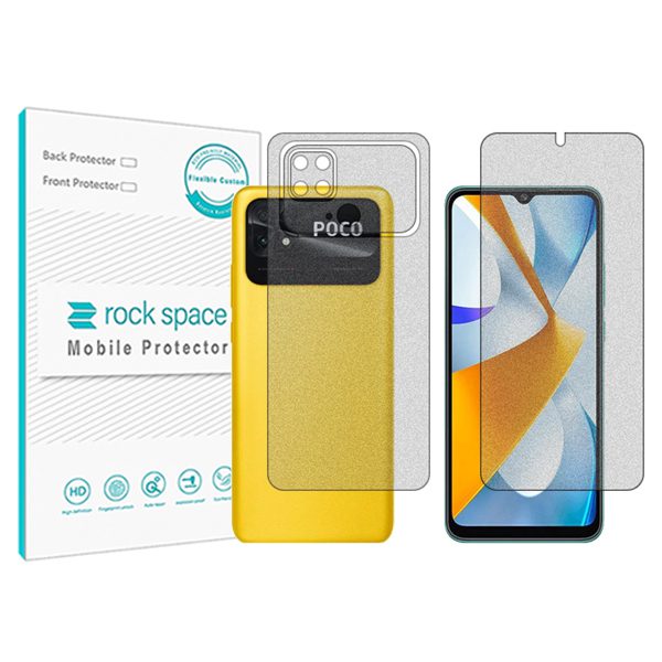گلس صفحه نمایش و پشت گوشی شیائومی Poco C40 مدل نانو هیدروژل مات برند راک اسپیس کدSS