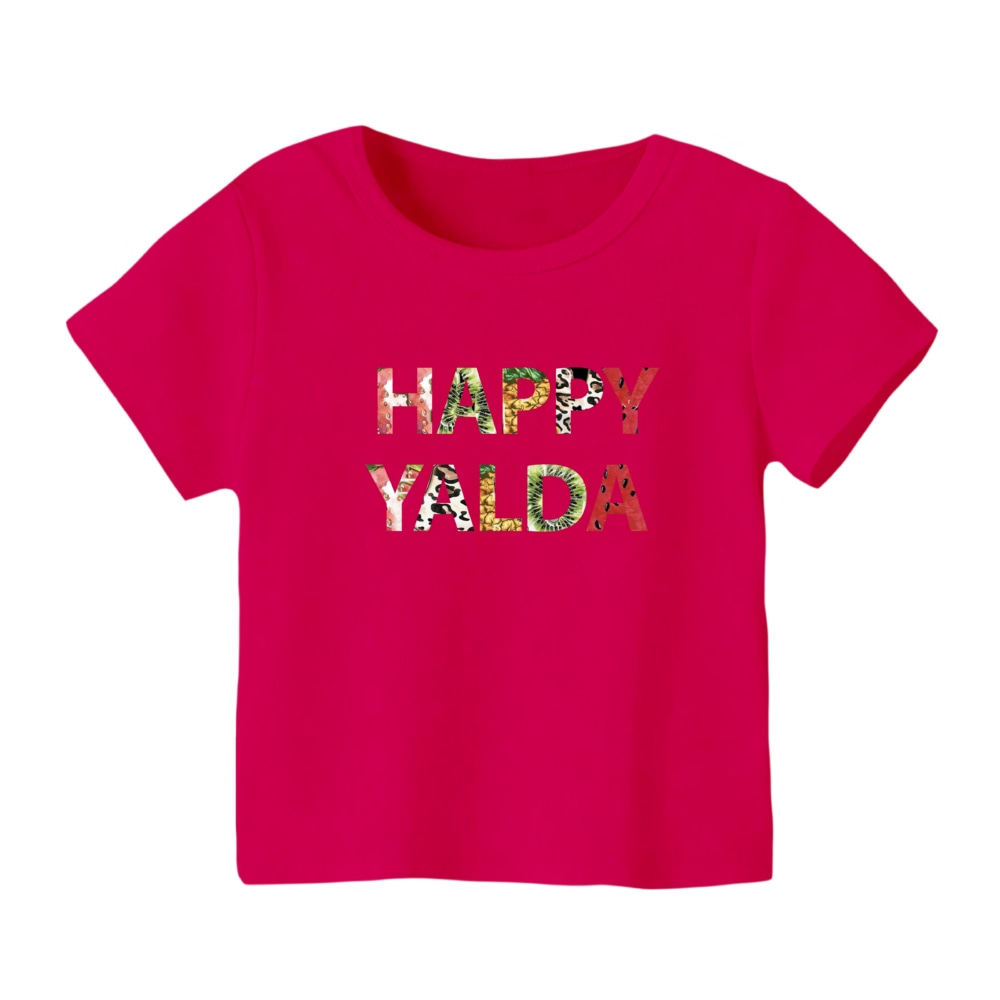 تی شرت آستین کوتاه بچگانه مدل نوشته یلدایی کد 1 رنگ سرخابی