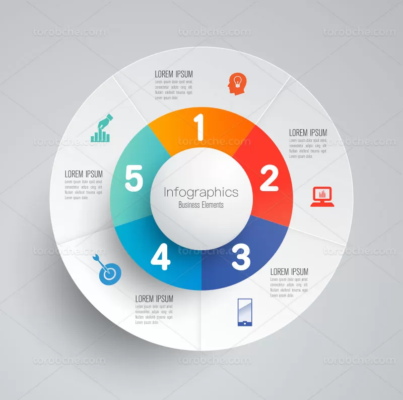 وکتور اینفوگرافیک 5 بخشی دایره ای | گرافیک با طعم تربچه