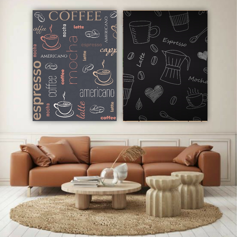 تابلو شاسی طرح شاسی کافی شاپ مدل اسپرسو مجموعه 2 عددی کد AR303865 | دنیای قاب