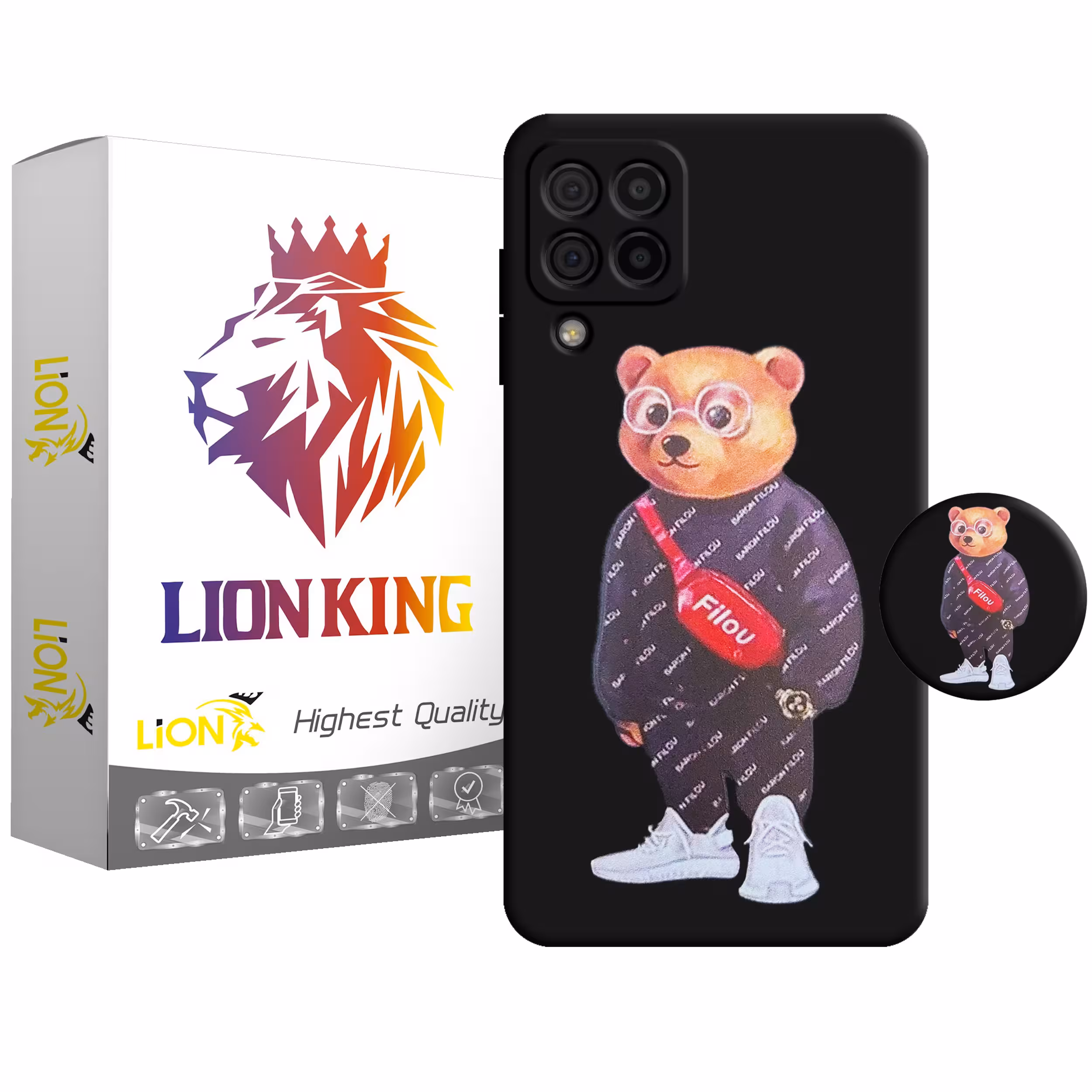 کاور لاین کینگ مدل  FILOU BEAR مناسب برای گوشی موبایل سامسونگ Galaxy A12 به همراه پایه نگهدارنده