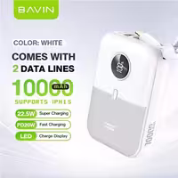 پاوربانک 10000 باوین Bavin PC1089S توان 22.5 وات همراه با کابل متصل