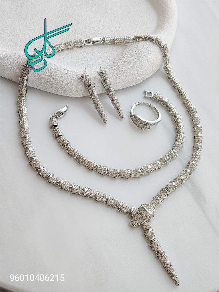 خرید سرویس جواهر نگین دار نقره ای شیک جدید و رنگ ثابت کیفیت عالی کد 2215199 - ردگل