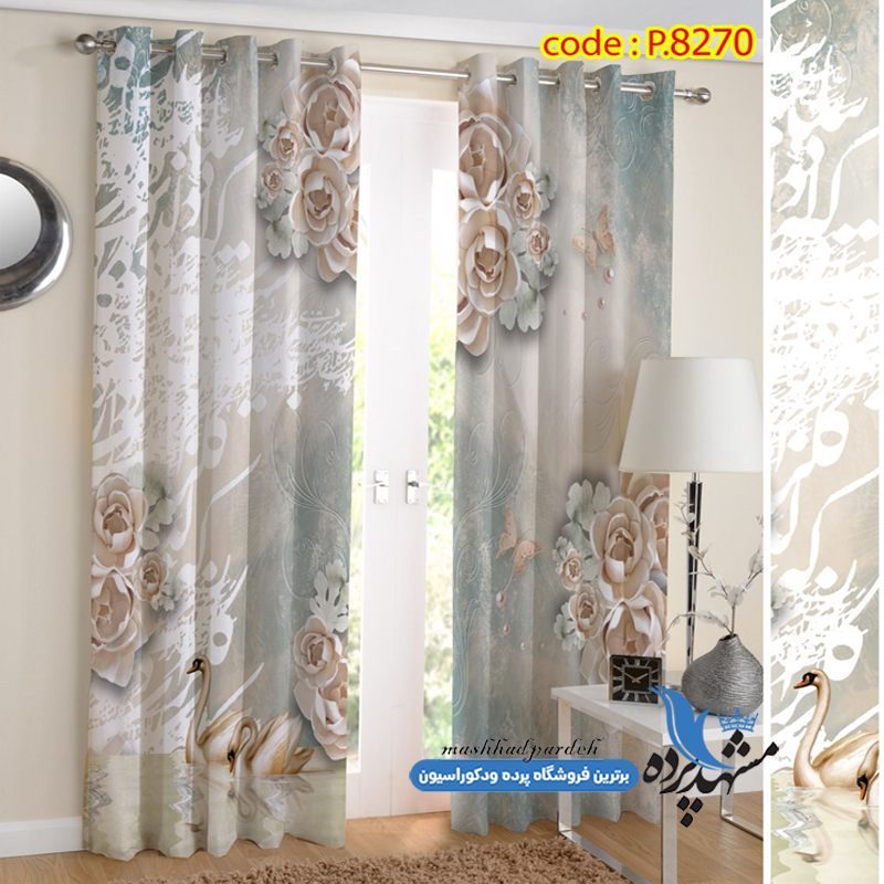 پرده پانچ گلدار طرح گل رُز کد p-8270