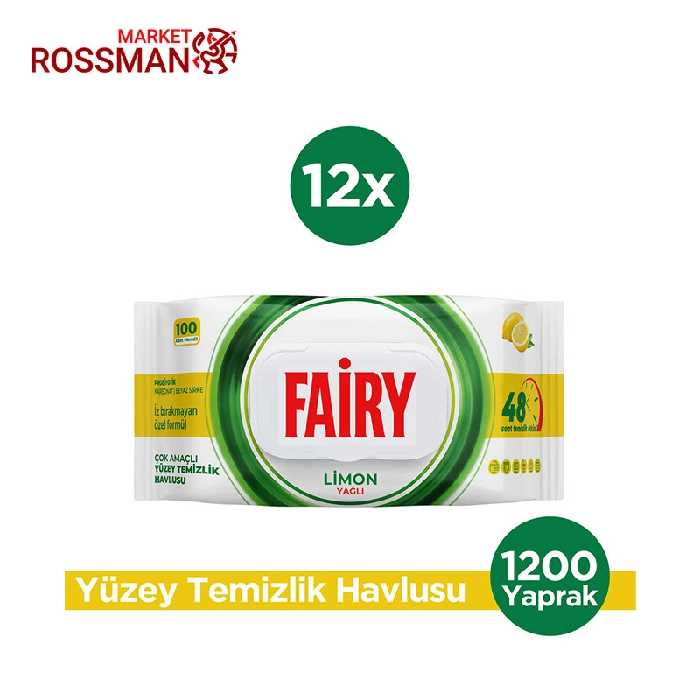 دستمال تمییز کننده سطوح فیری Fairy مدل رایحه لیمو حجم 100 عددی
