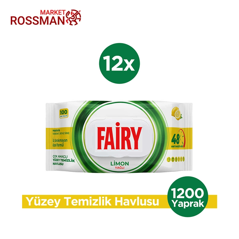 دستمال تمییز کننده سطوح فیری Fairy مدل رایحه لیمو حجم 100 عددی
