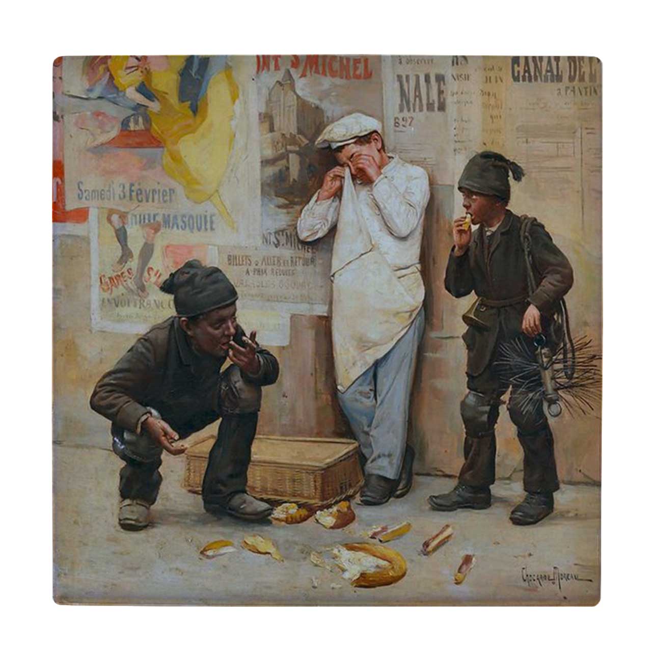  کاشی کارنیلا طرح نقاشی گارسون و کودکان ولگرد کد wkk1617