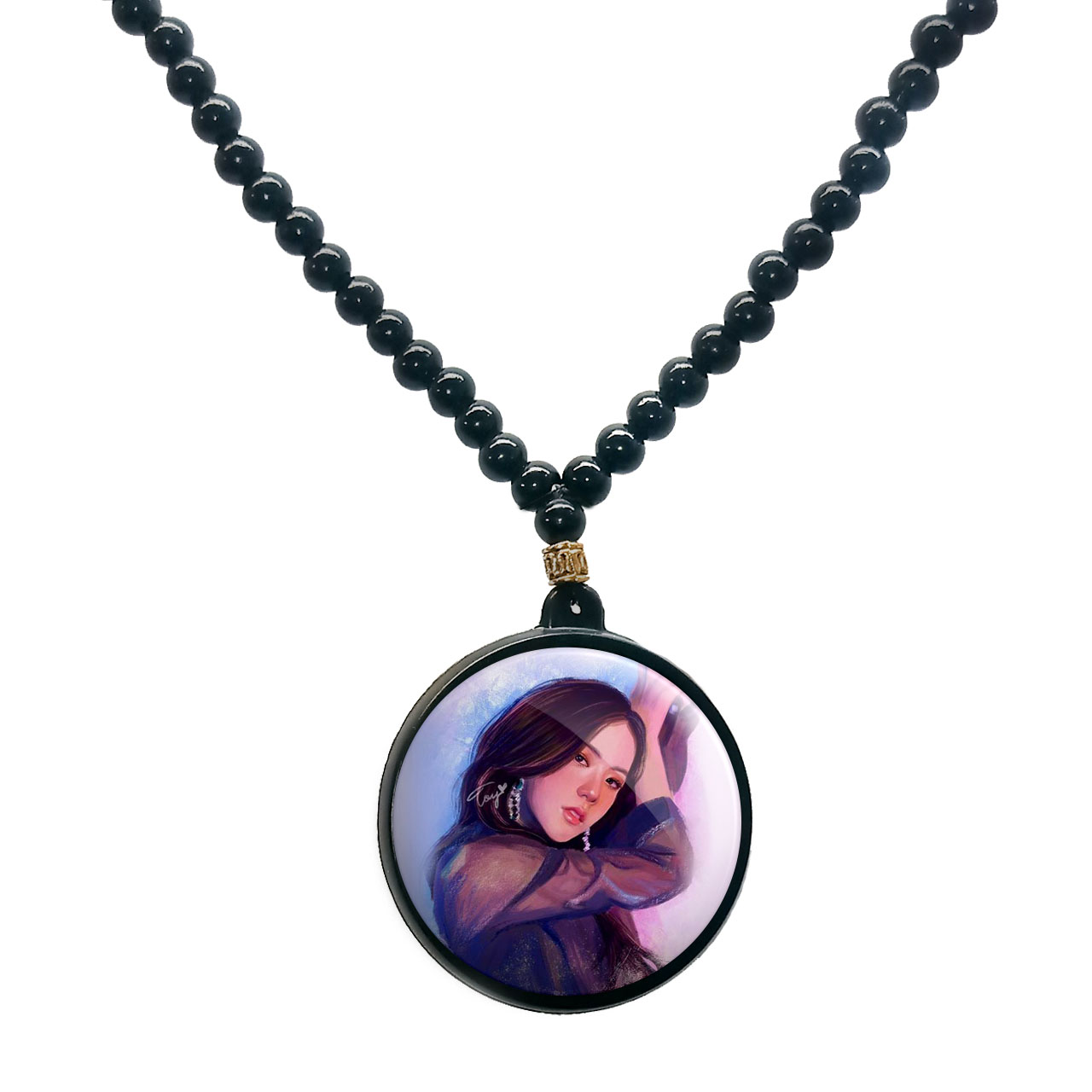 گردنبند پرمانه طرح بلک پینک کد pmd.6969 مدل دو طرفه