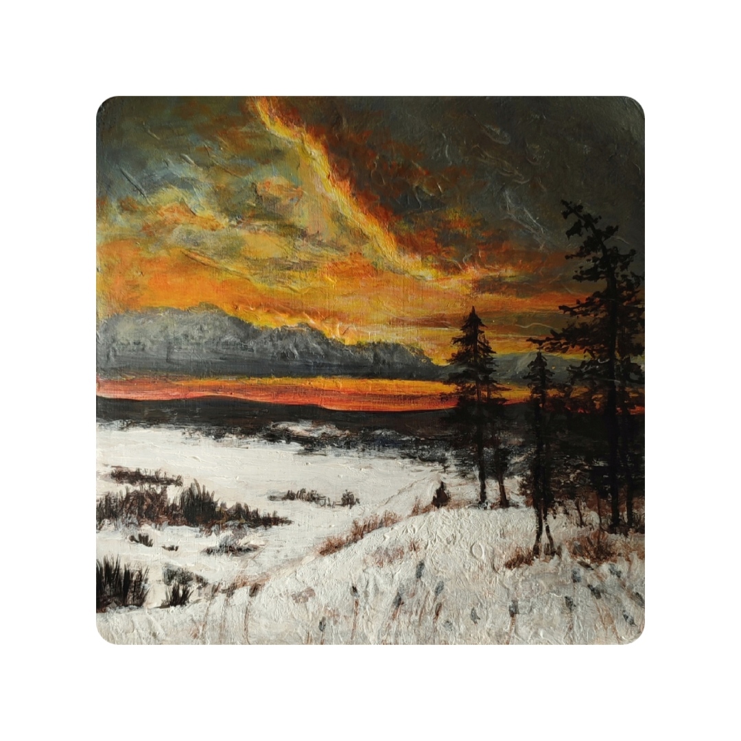 بشقاب دیوارکوب سفالی طرح منظره برفی