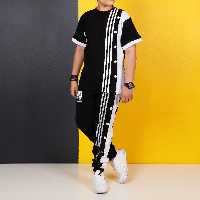 ست اسپورت تیشرت و شلوار  سایز بزرگ تک رنگ مشکی شیک و زیبا مناسب حدود سنی 10 تا 16 سال جنس تیشرت تریکو پنبه شلوار گلکسی