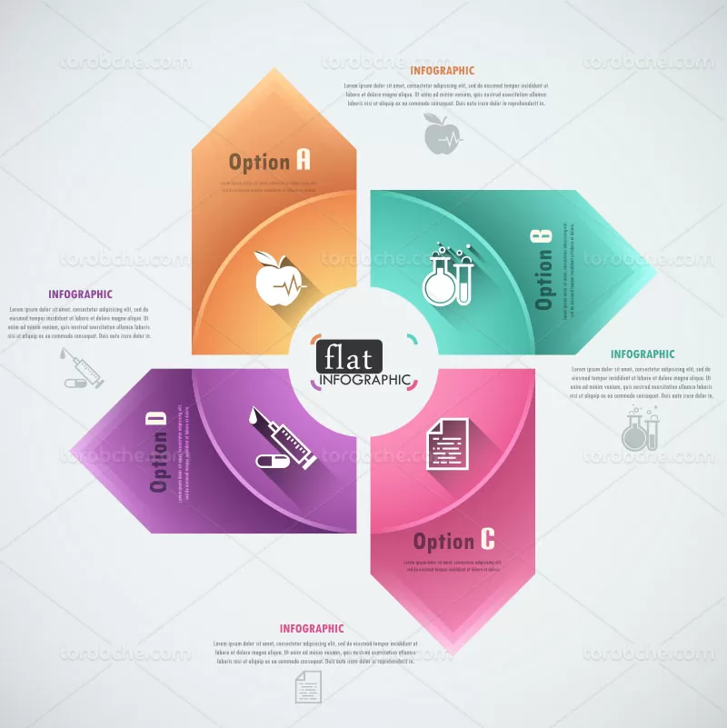 وکتور اینفوگرافیک طرح فلش 4 بخشی | گرافیک با طعم تربچه
