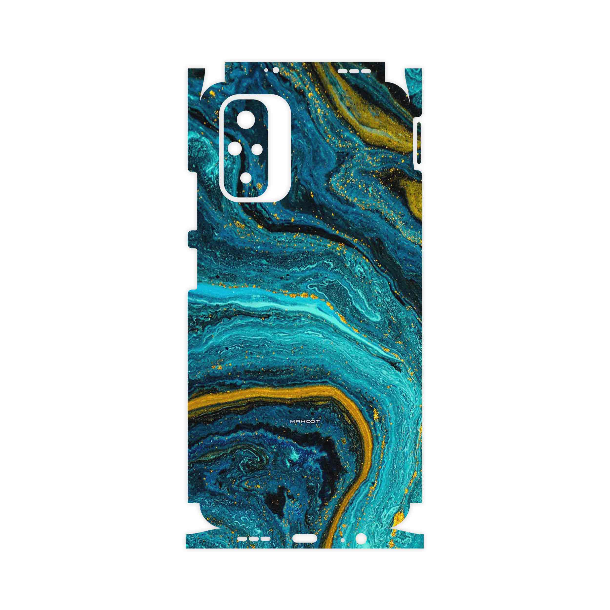 برچسب پوششی ماهوت مدل Turquoise marblewith golden streaks-FullSkin مناسب برای گوشی موبایل شیائومی Redmi Note 10s