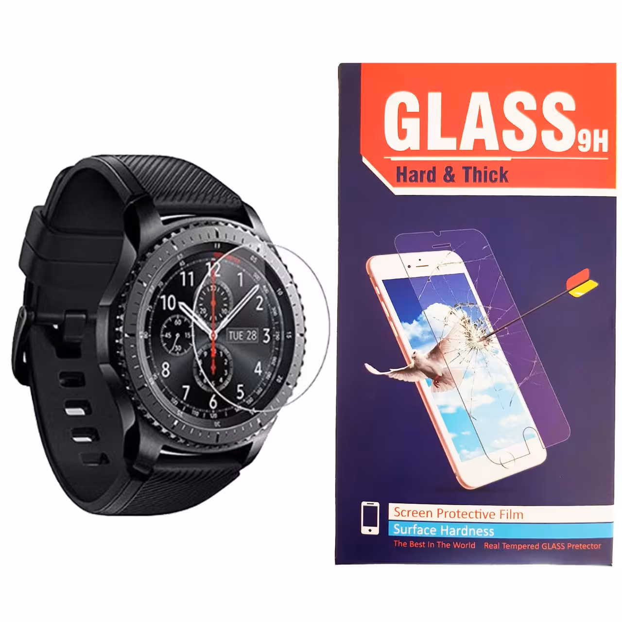 محافظ صفحه نمایش شیشه ای hard and thick مدل clear مناسب برای ساعت های هوشمند سامسونگ مدل Gear S3